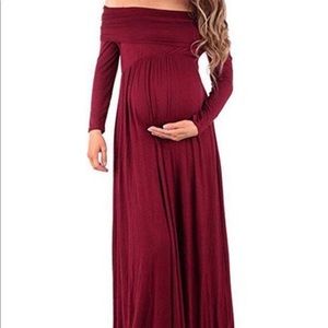 Burgundy fold down strapless maternity dress
